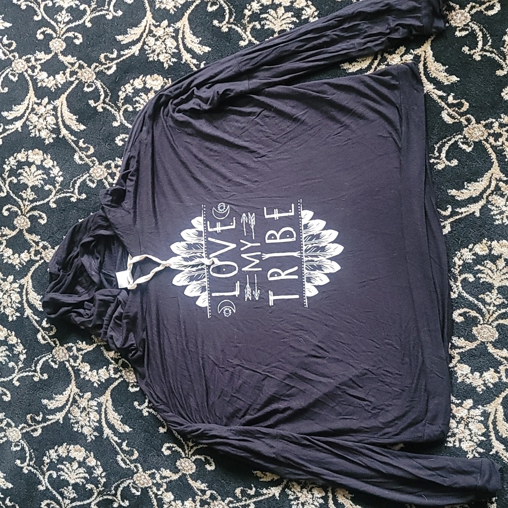 Black rayon hoodie, love my tribe, hippie, boho, 1xl
